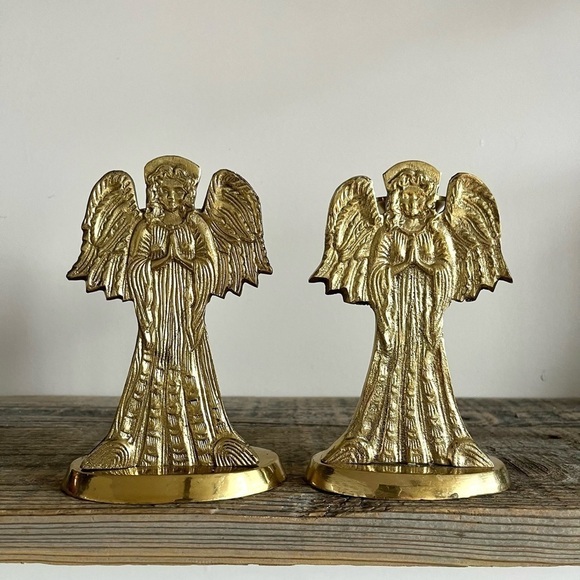 Brass angel candlestick set of two - Picture 1 of 6